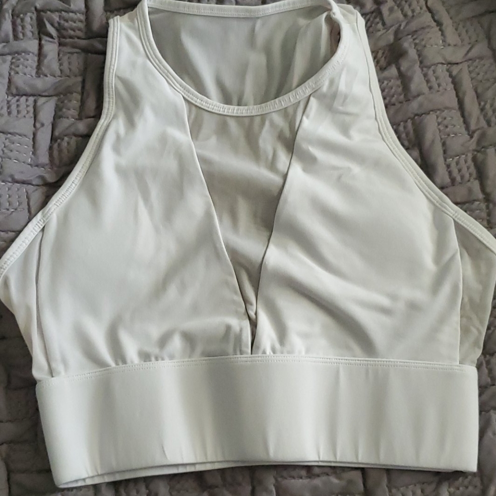 Longline plunge Fabletics white sports bra